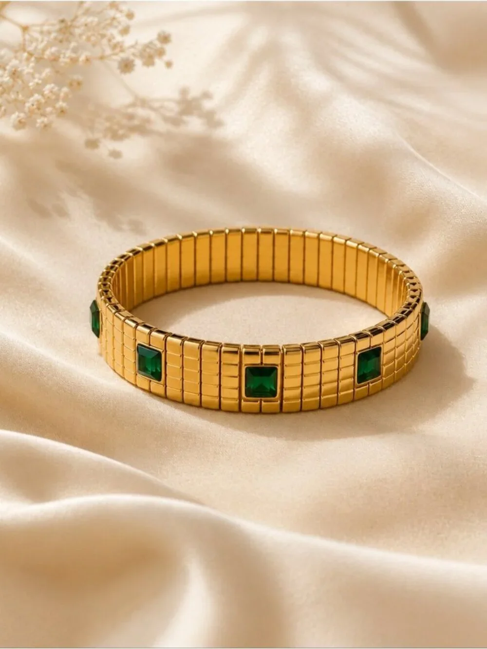 Gold-Tone Bracelet with Green Gemstones